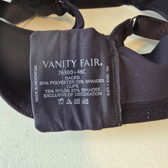 Vanity Fair Full Figure Bra Women's 46C Black Back Closure - Picture 3 of 11